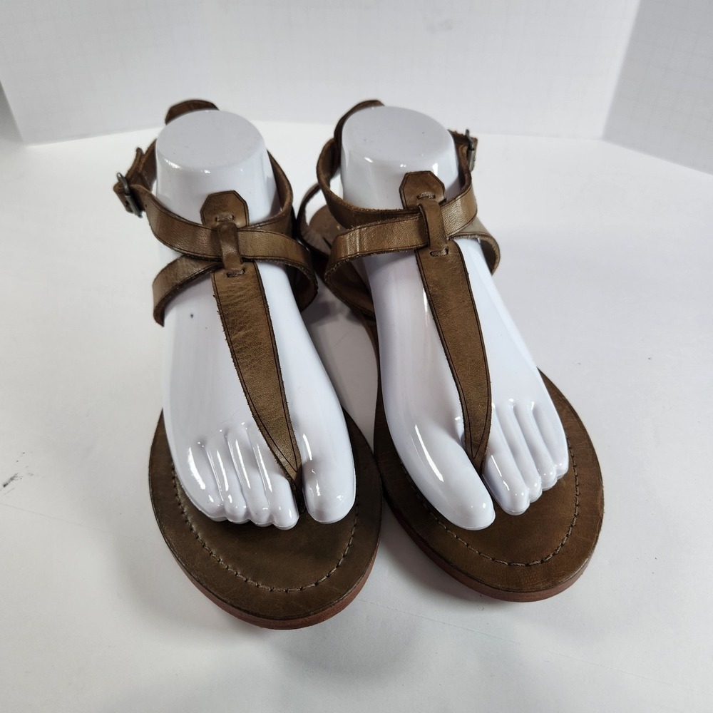 Frye Rachel T Strap Sandals Womens 9.5M Gray Leather Gladiator Flat Boho Coastal